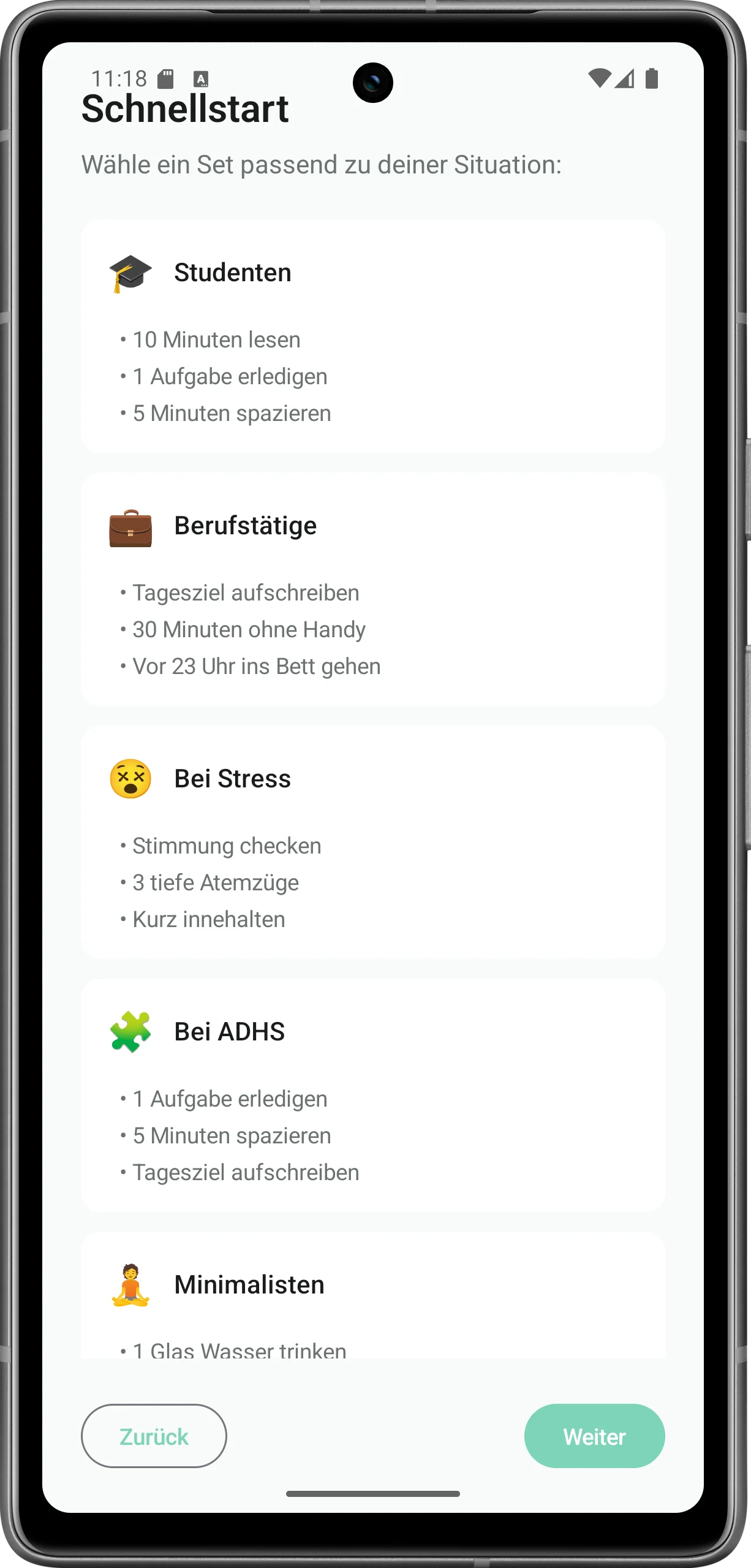 justToday Einstellungen