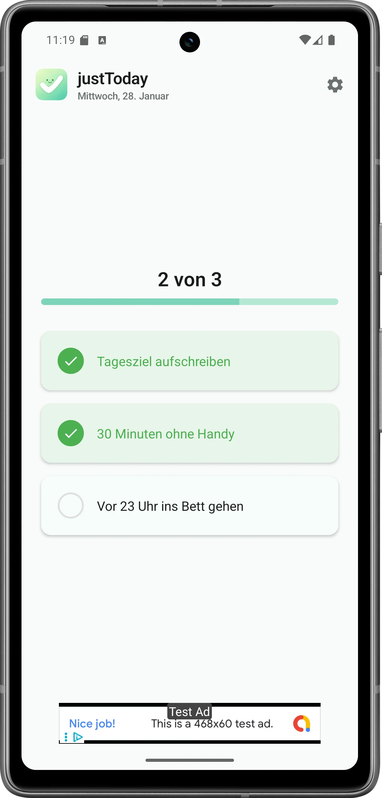 justToday App - Habit Tracker Hauptbildschirm