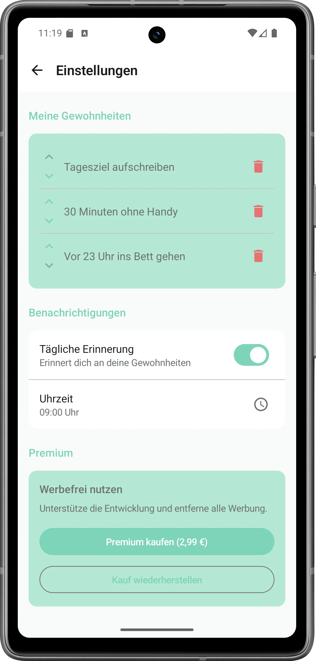 justToday Benachrichtigungen